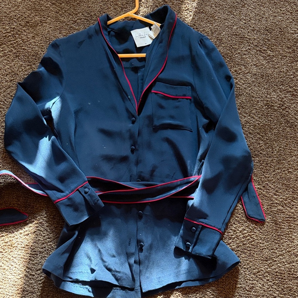 L'Academie Dark Blue Blouse with Red Accents Worn once)